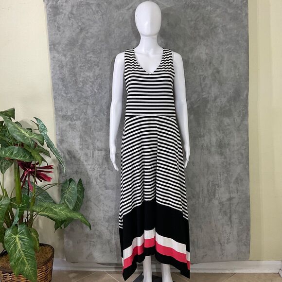 Signature by Robbie Bee Sleeveless Maxi Dress Size L Multi contrasting stripes - Picture 1 of 12
